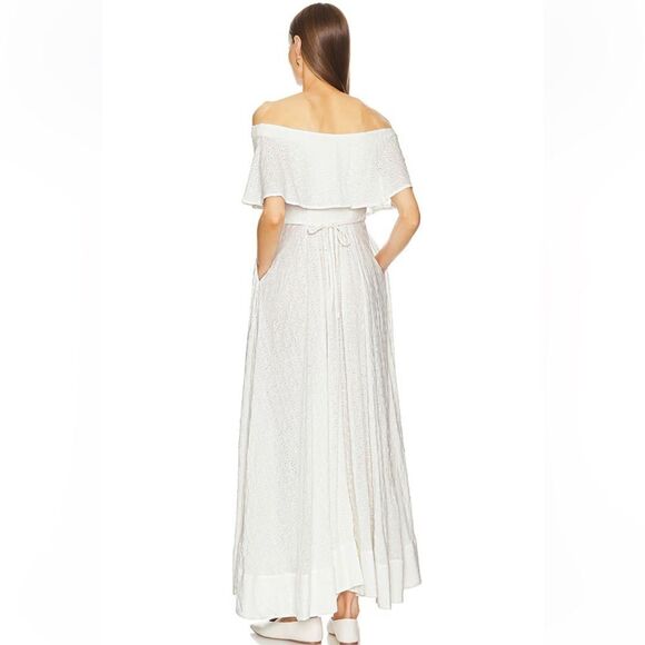 HELSA Eyelet Garden Midi Dress White Off-Shoulder ballet cotton Revolve L - Picture 3 of 11